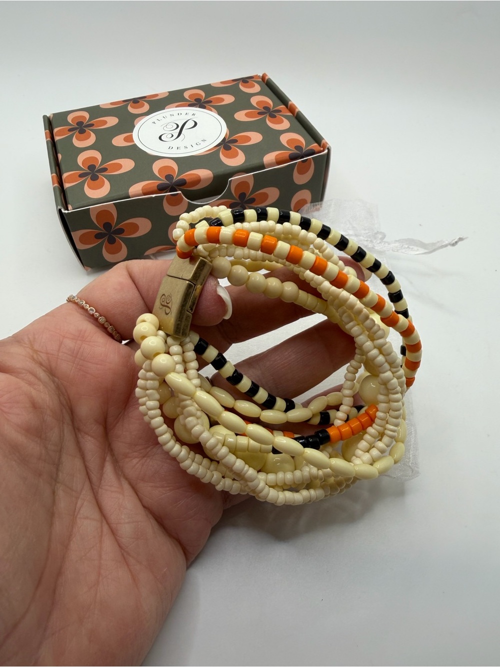 Plunder Ivory & Orange Multi-Strand Seed Bead Bracelet Set “Candy Corn”